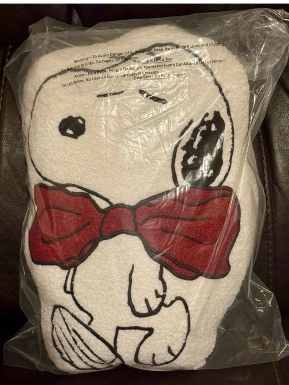 Peanuts Snoopy Plush Pillow with Red Bow Accent